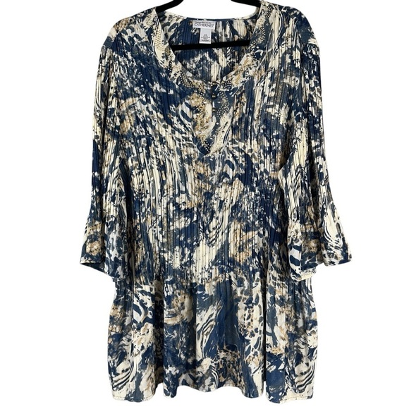 Maggie Barnes Top Womens 2X Blue Watercolor Catherine's Pleated Studded Tunic - Picture 1 of 10